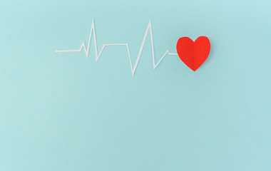 Paper cut of cardiogram of heart rhythm for Valentines Day .