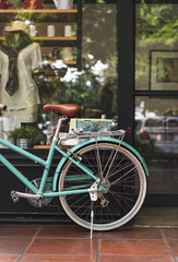 Fototapeta na wymiar Bicycle Bike Vintage Cafe Shop Window Concept