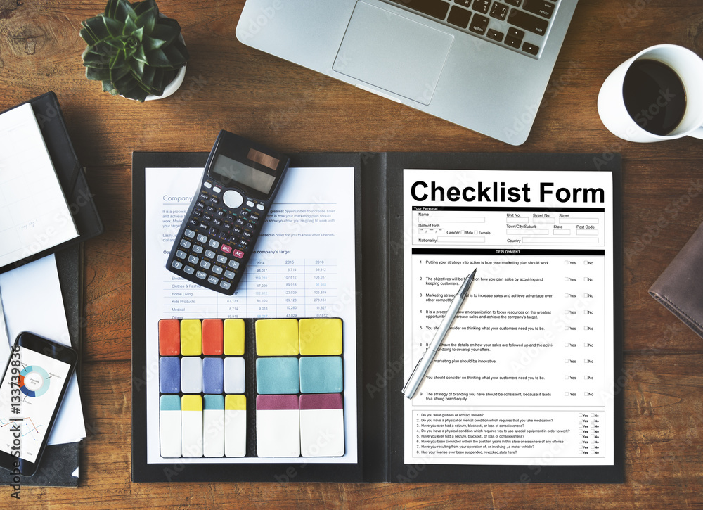 Poster checklist form document data information contract concept