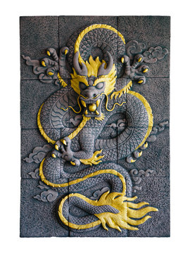 Chinese dragon style sculpture isolate on white background