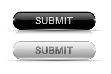 Submit button. Black and white oval glass 3d icons