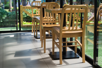 Fototapeta na wymiar Chair and Desk, Table set on the Coffee shop.