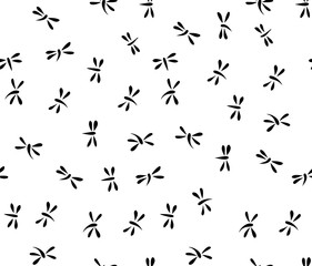 Black dragonflies on white. Asian style seamless pattern