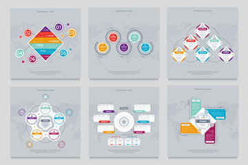 Business infographics concept set vector illustration. Data visualization, step process chart, product development stage, info diagram elements. Colorful infographics for business chart, presentation