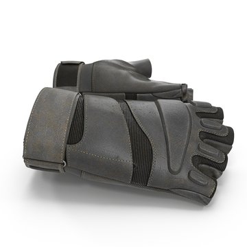 Side view of soldier gloves from yellow fabric on white. 3D illustration