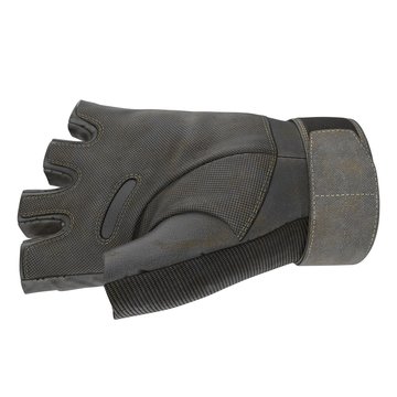 Side view of soldier gloves from yellow fabric on white. 3D illustration