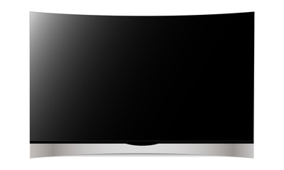 TV with black curved screen isolated on white background. Vector illustration