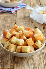 Food photography. Homemade croutons