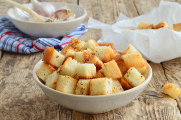 Food photography. Homemade croutons