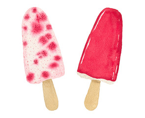 Two watercolor fruit popsicle