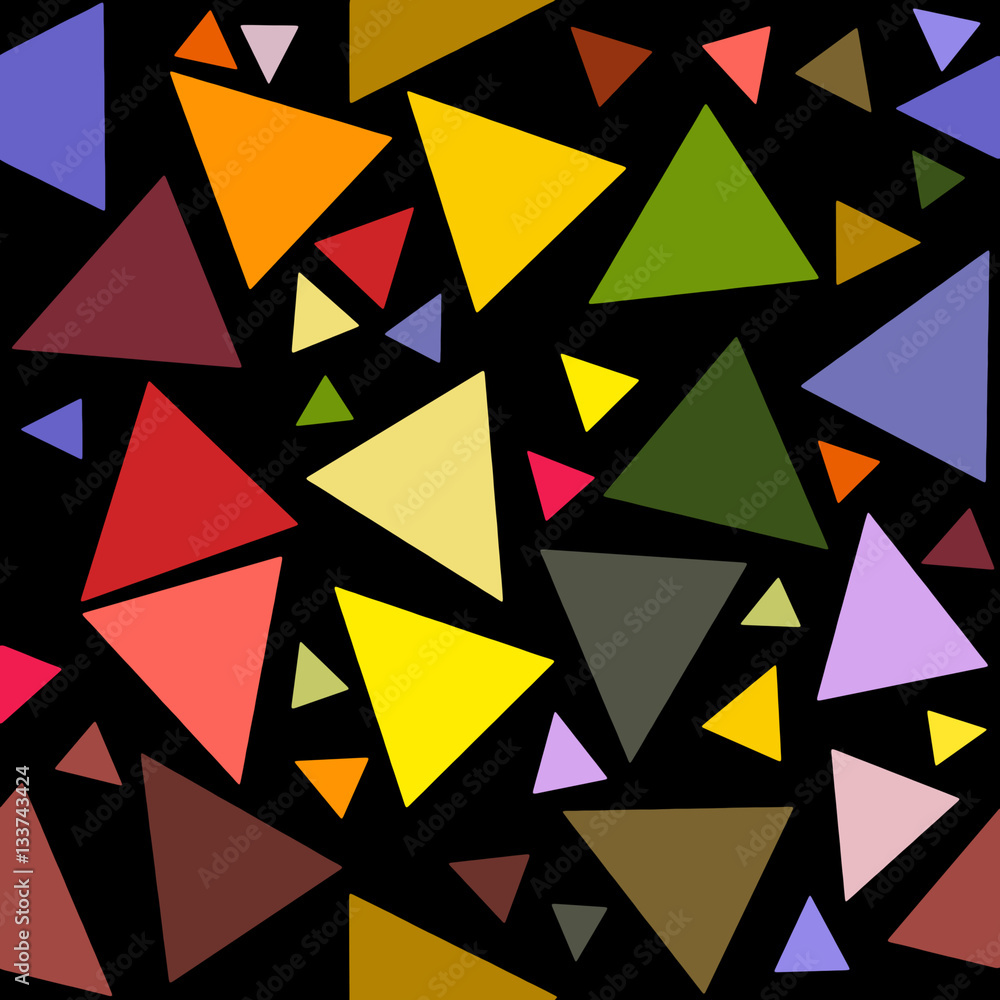 Fototapete Abstract seamless pattern of colored triangles on a black background