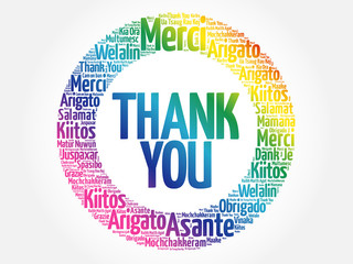 Thank You Word Cloud background, all languages, multilingual for education or thanksgiving day