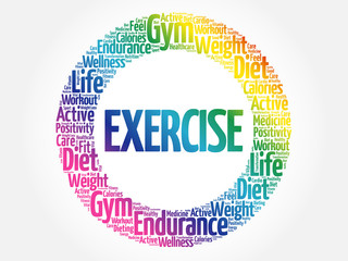 EXERCISE word cloud collage, health concept background