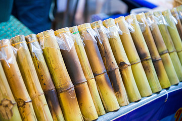 Khao Larm or bamboo rice in market