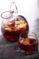 sangria, wine with pieces of fruit 