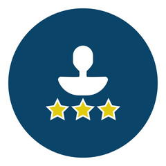 User rating - stars icon - Flat design, glyph style icon - Blue and yellow enclosed in a circle