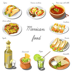 Mexican cuisine set. Collection of food dishes