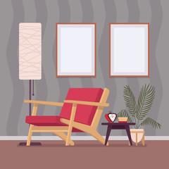 Retro interior with two wall frames for copy space