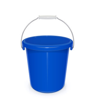 Blue plastic empty bucket with handle for cleaning and