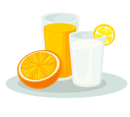 Glass milk and orange juice.