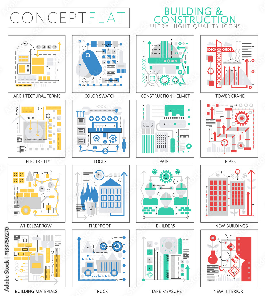 Aufkleber infographics mini concept building construction tools technology icons for web. premium quality desi