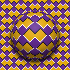 Patterned ball rolling along the same surface. Abstract vector optical illusion illustration. Motion background and tile of seamless wallpaper.