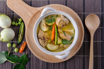 spicy hot chicken green curry with coconut milk soup