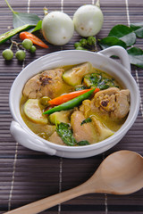 spicy hot chicken green curry with coconut milk soup