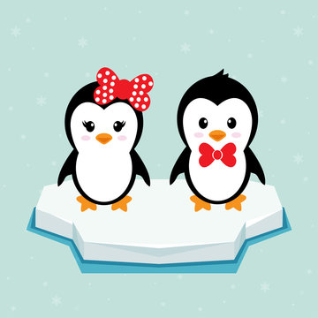 penguin girl and boy on ice