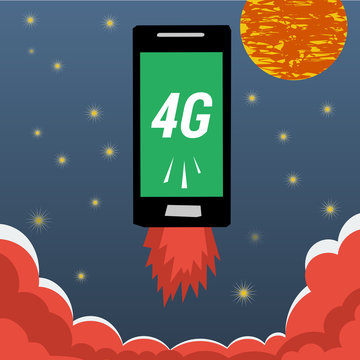 Mobile with 4G internet flying in night sky