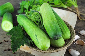 fresh cucumber on white background, raw organic vegetable