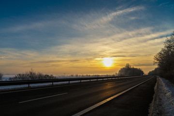 Winter sunrise on a river in Romania