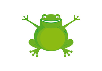 Happy smiling green frog icon vector. Funny cheerful green frog cartoon character. Humorous amphibian design element isolated on a white background