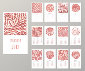 Fototapeta na wymiar Calendar 2017. Templates with creative tropical textures.