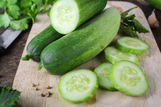 fresh cucumber on white background, raw organic vegetable