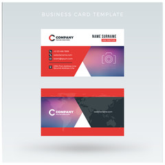 Double-sided Red Business Card Template. Vector Illustration. Stationery Design