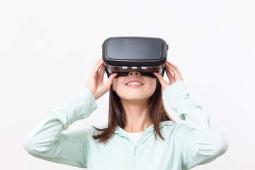 Woman looking with VR device