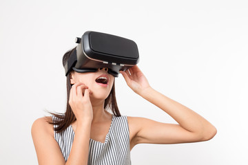Woman feeling scary with using VR device