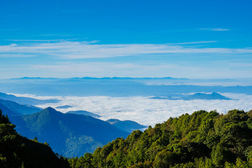 Fototapeta premium Landscape view point many mist in mountain at Chiengmai