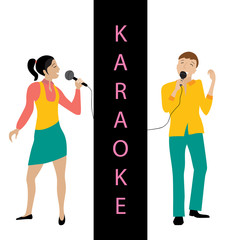 Man and woman singing into microphone vector