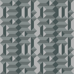 Seamless geometric architectural pattern. Convex metallic texture with rectangular and square pyramids. Gray colored background. Vector