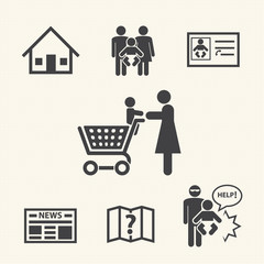 Prevention of baby lost alone, Vector icons