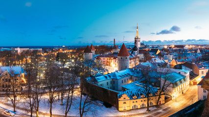 Fototapeta na wymiar Tallinn, Estonia. Panorama Of Traditional Medieval Houses, Old Narrow Streets