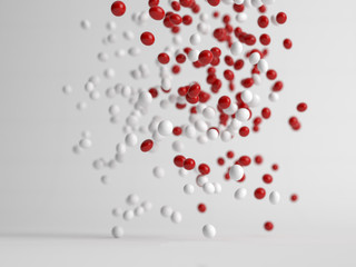 3d illustration red and white balls moving in the air