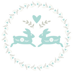 Wreath with Flowers and Rabbits