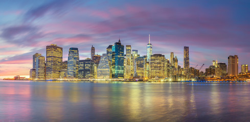 Evening Lights of Famous Manhattan Skylines, New York City