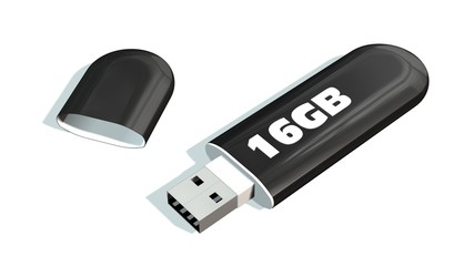 black 16 GB USB Flash Memory Drives isolated on white