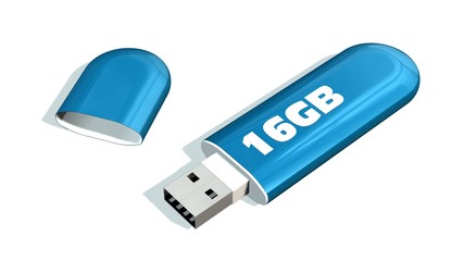 blue 16 GB USB Flash Memory Drives isolated on white