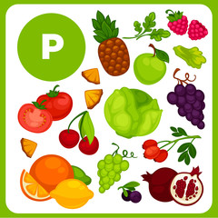 Illustrations of food with vitamin P.