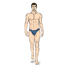 Vector Sketch Fashion Male Model in Underwear